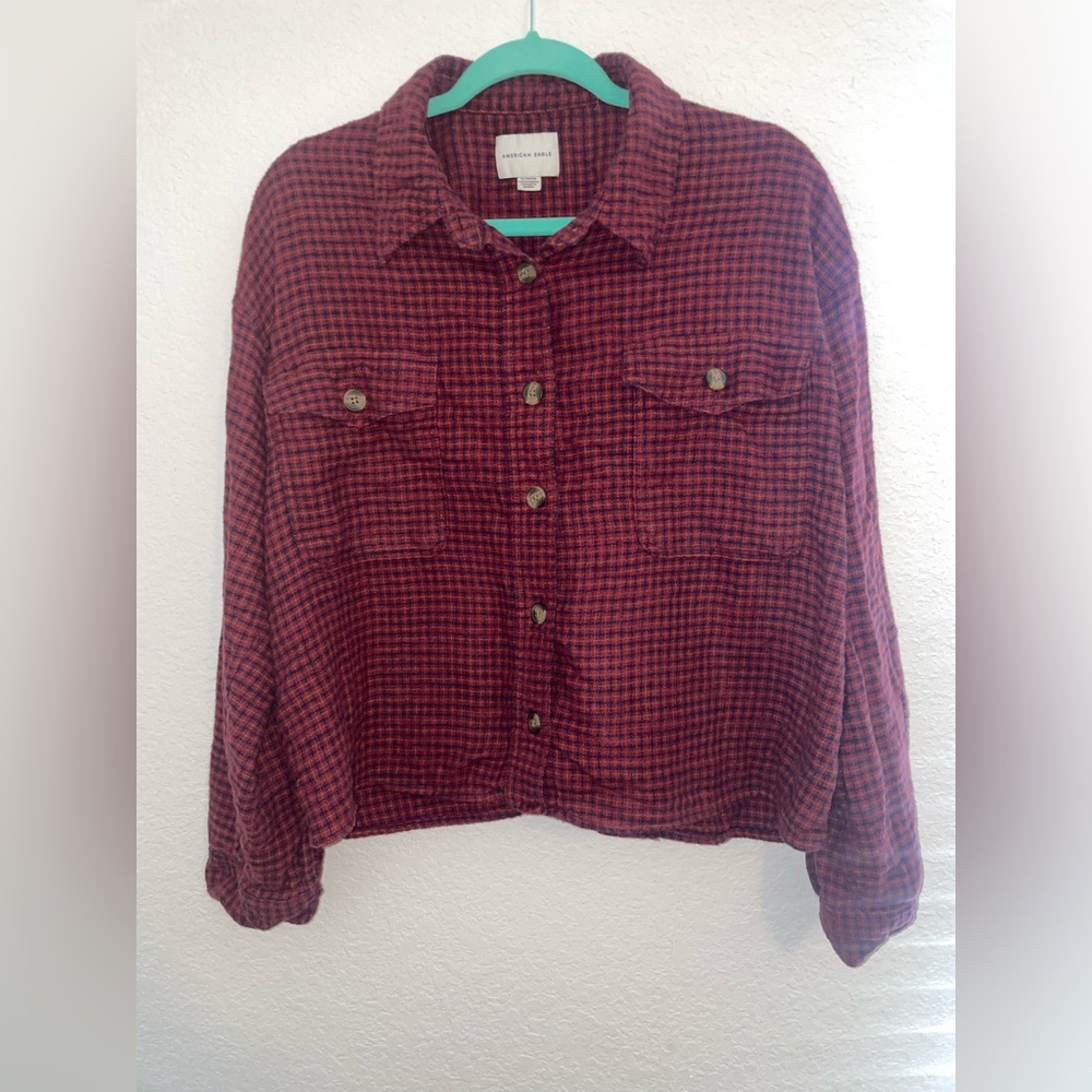 American Eagle Burgundy long sleeve crop top Size XL